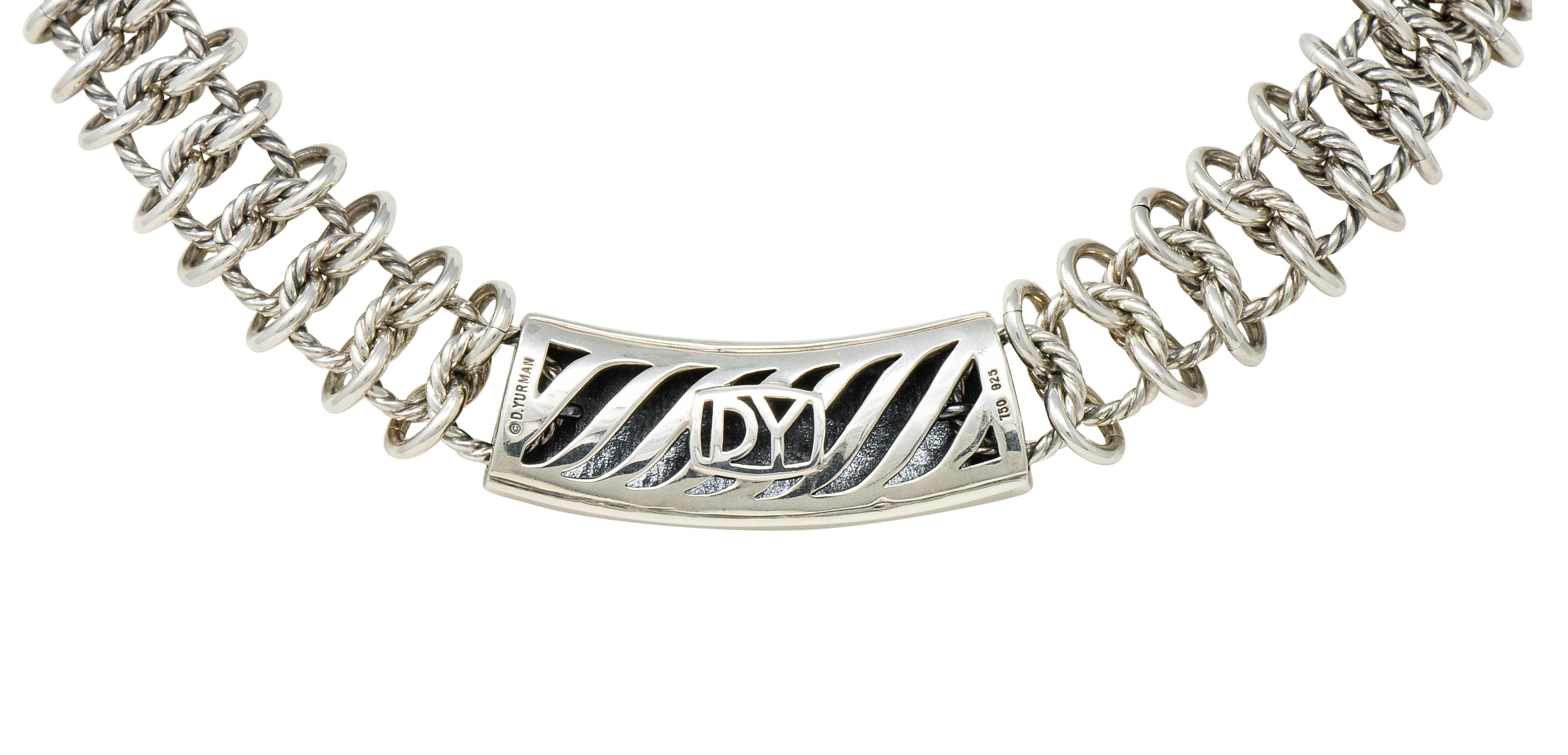 David Yurman Vintage Sterling Silber 18 Karat Gold gewebtes Gliederhalsband Halskette für Damen oder Herren