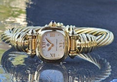 David Yurman watch 18k Yellow Gold Mother Pearl Dial 7mm Cable Bracelet Cuff