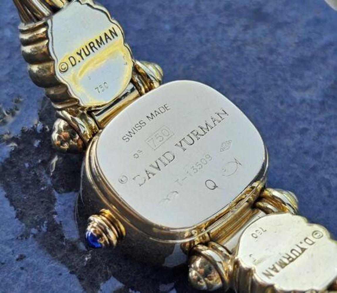 Women's David Yurman watch 18k Yellow Gold Mother Pearl Dial 7mm Cable Bracelet Cuff For Sale