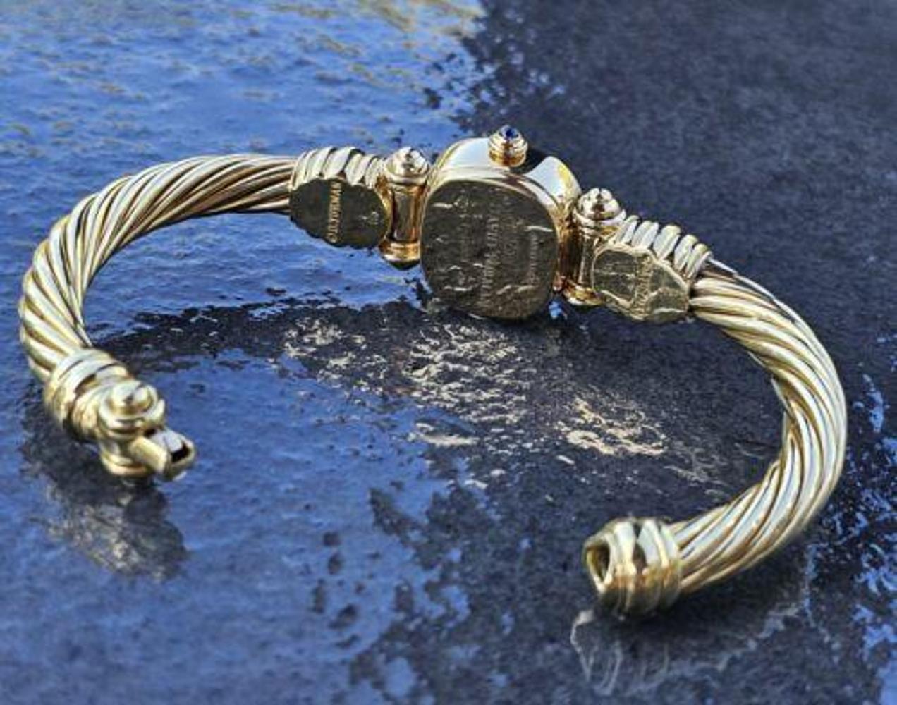 David Yurman watch 18k Yellow Gold Mother Pearl Dial 7mm Cable Bracelet Cuff For Sale 2