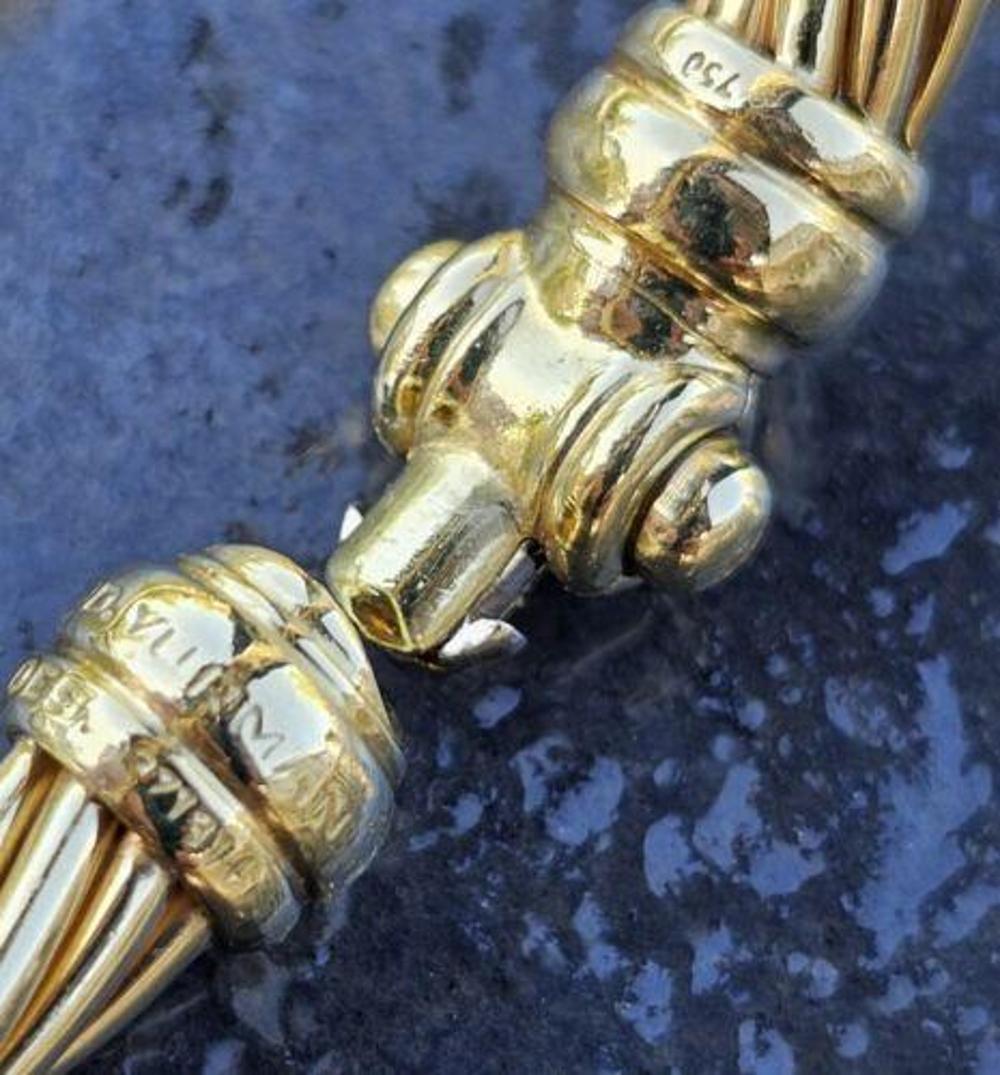David Yurman watch 18k Yellow Gold Mother Pearl Dial 7mm Cable Bracelet Cuff For Sale 3