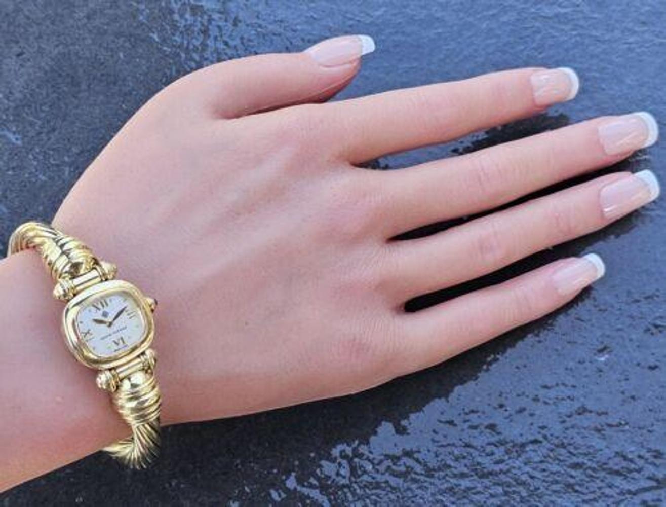 David Yurman watch 18k Yellow Gold Mother Pearl Dial 7mm Cable Bracelet Cuff For Sale 4