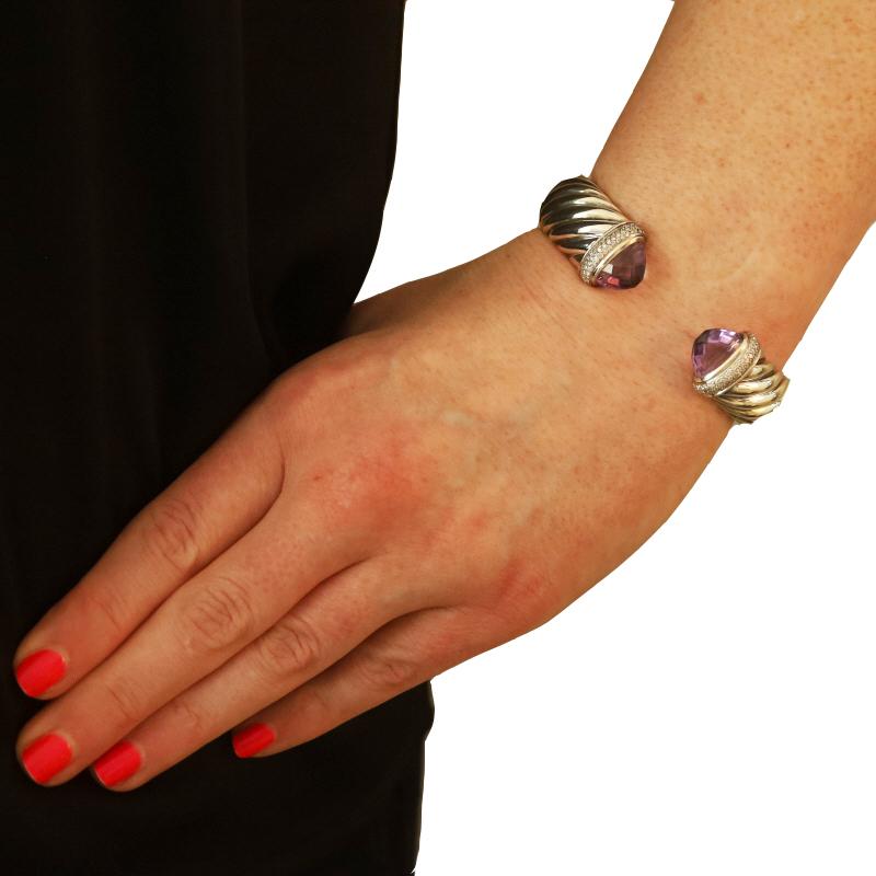 Taglio rotondo David Yurman Bracciale con diamanti e ametista 5 3/4