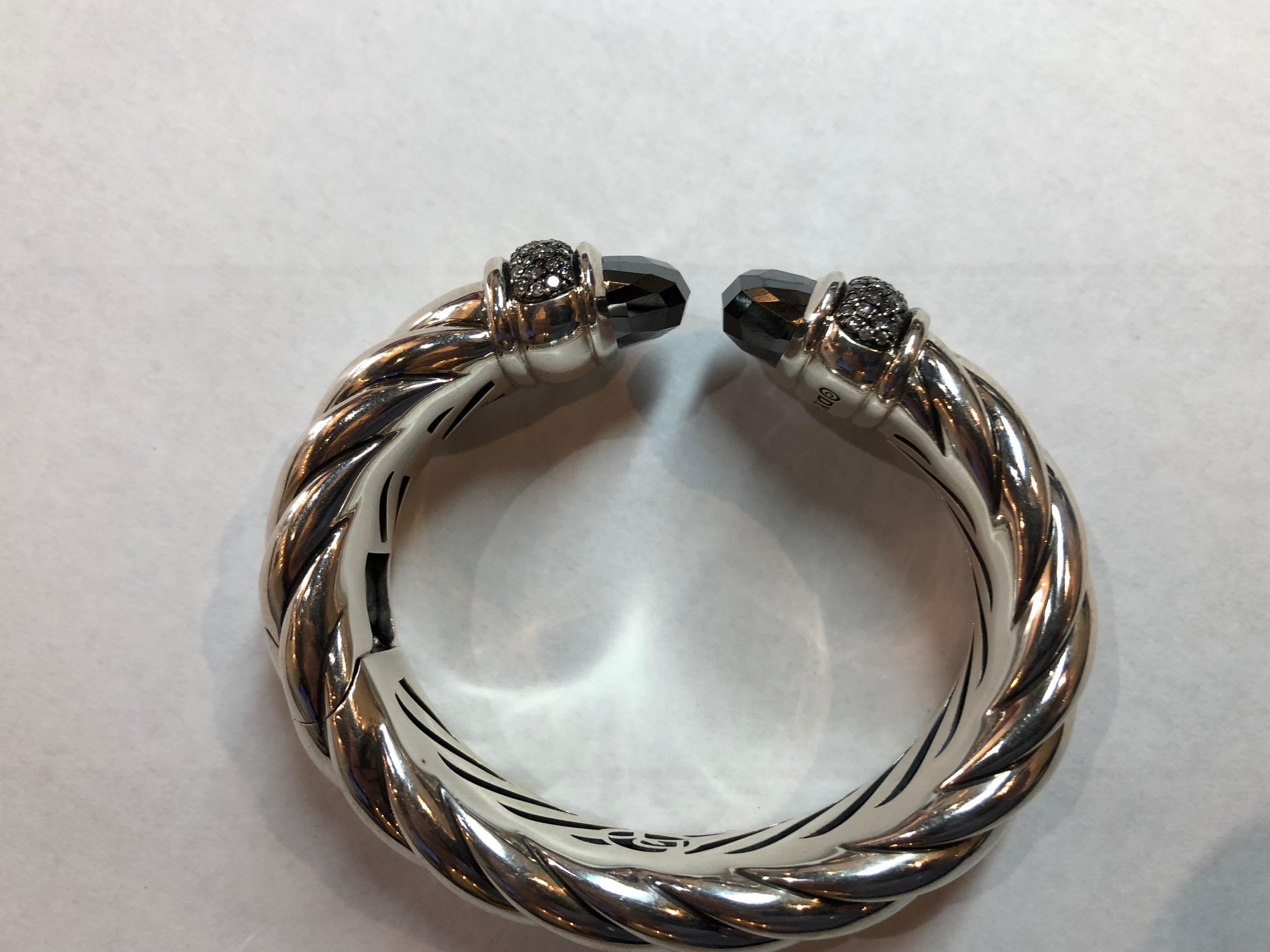 David Yurman Waverly Bracelet Cuff 1.19 Carat Diamond with Hematite 3