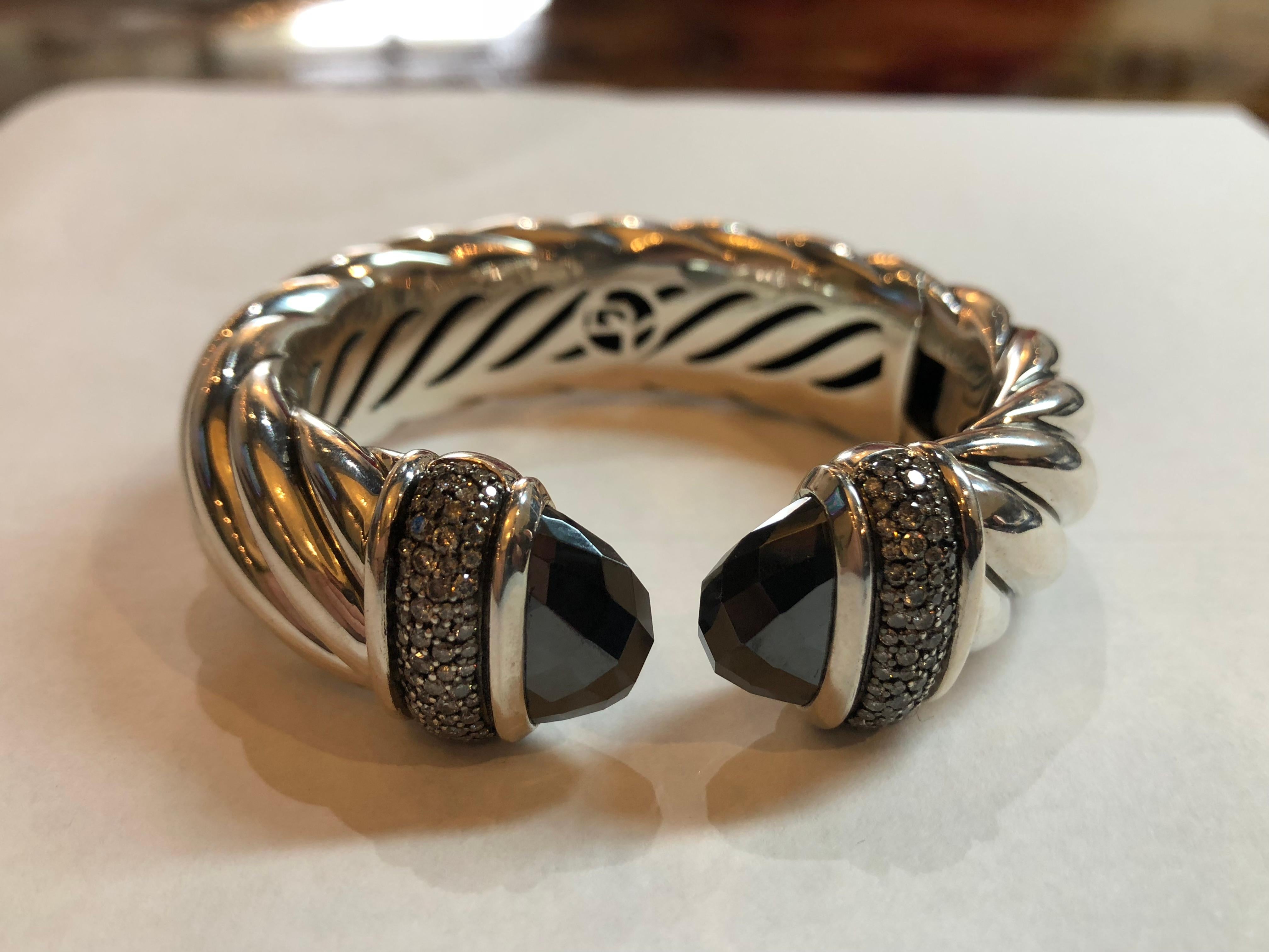 Modern David Yurman Waverly Bracelet Cuff 1.19 Carat Diamond with Hematite