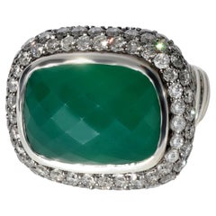 David Yurman Waverly Onyx Diamond Ring in Sterling Silver Green 2.96