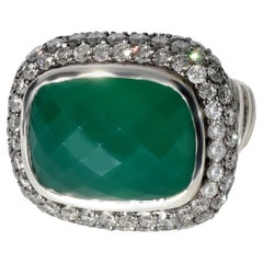 David Yurman Bague en onyx ondulé vert et diamants en argent sterling 2,96