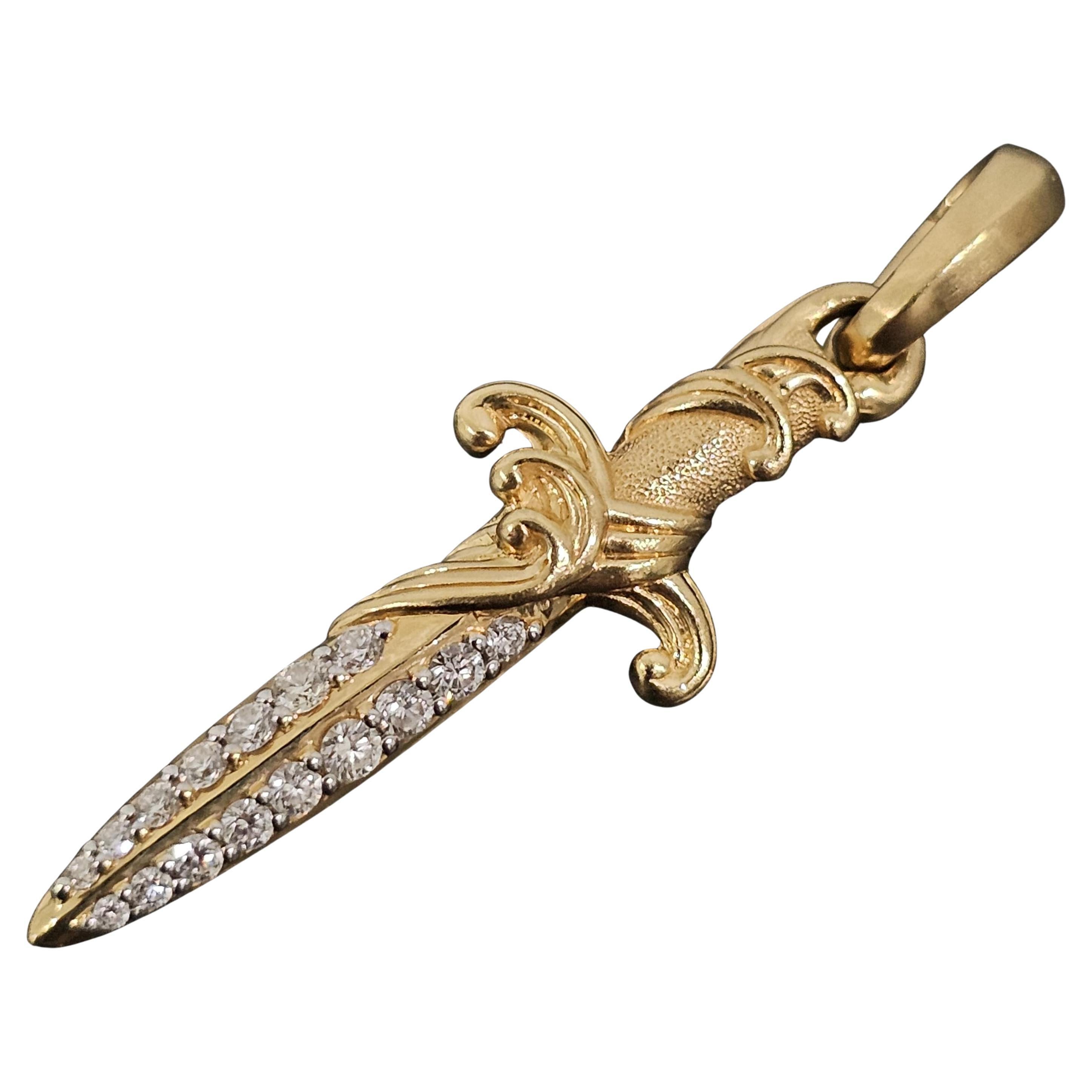 David Yurman Waves Dagger Amulet 18k Yellow Gold .21ct Diamonds 31mm 4.8g 2250