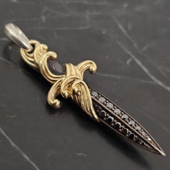 David Yurman Waves Dagger Amulet Pendant Sterling Silver 18k Gold Black Diamond