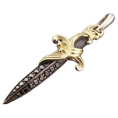 David Yurman Waves Dagger Amulet Pendant Sterling Silver 18k Gold Black Diamond