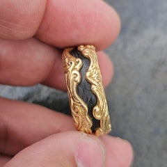 David Yurman Waves Forged Carbon Ring Band 18k Yellow Gold Mens size 12.5 5200