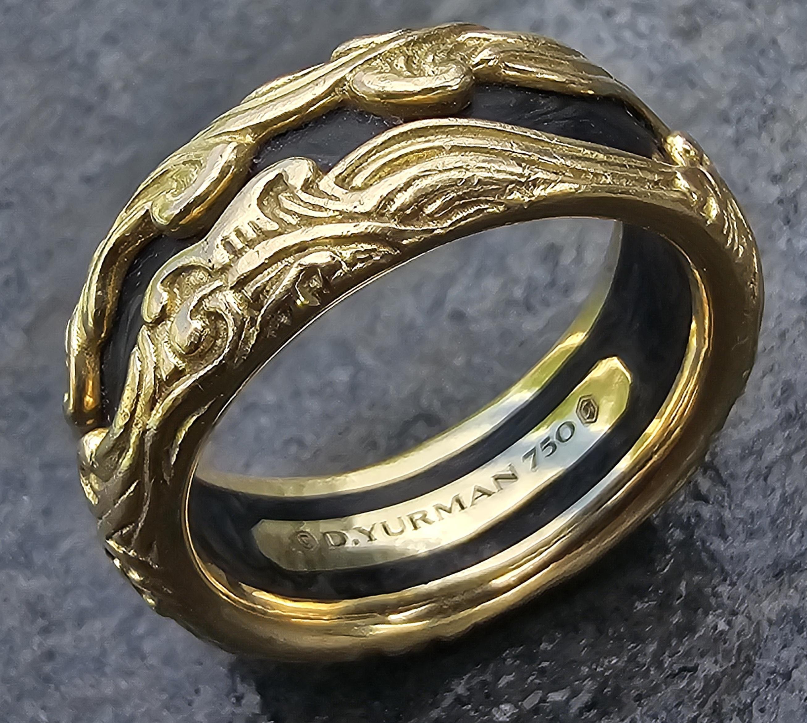David Yurman Anillo de carbono forjado Waves Oro amarillo de 18 quilates para hombre talla 12,5 5200 en venta 4