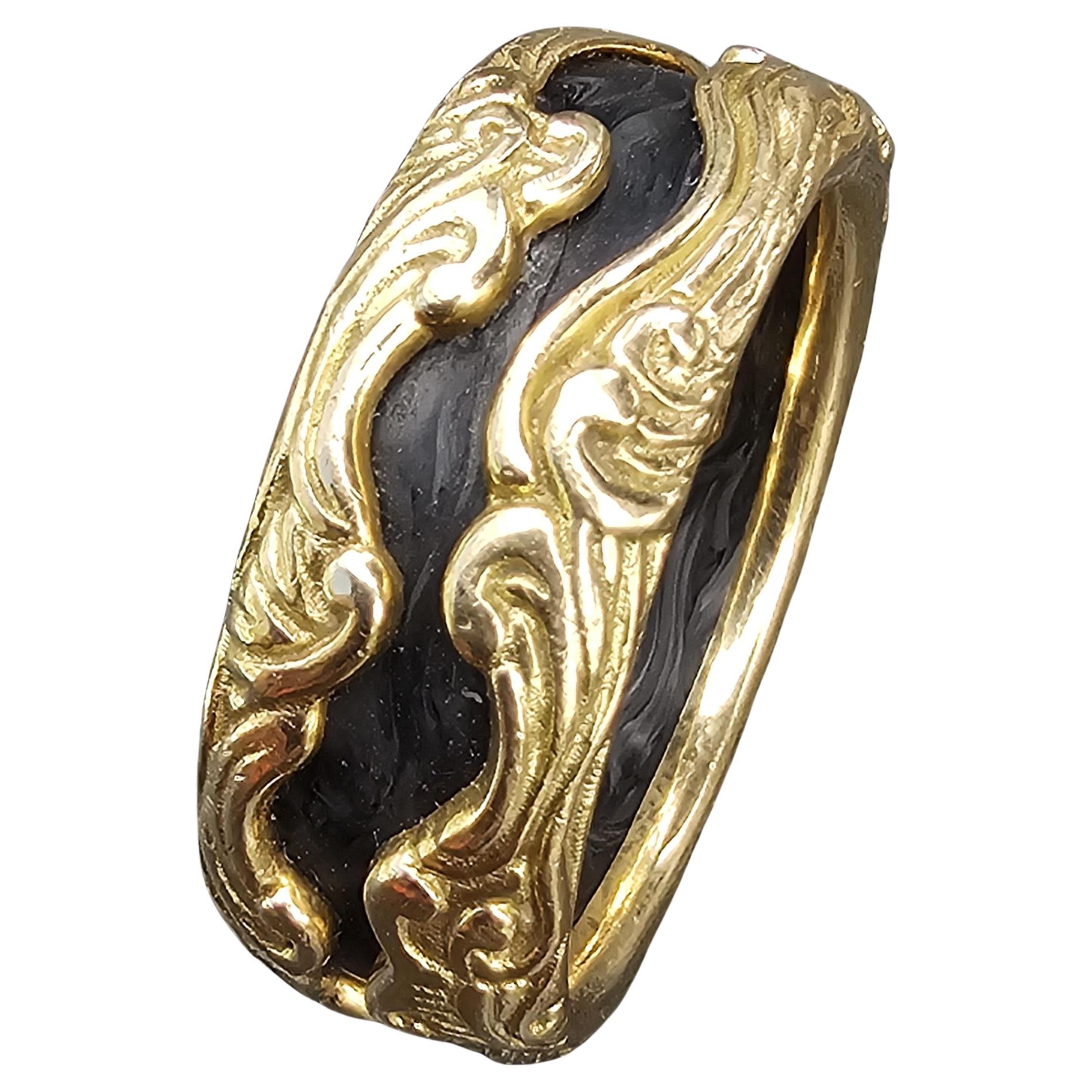 David Yurman Waves Forged Carbon Ring Band 18k Yellow Gold Mens size 12.5 5200