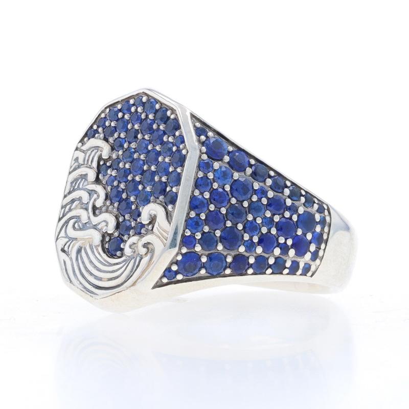David Yurman Waves Signet Saphir Herrenring - Sterling Silber 925 Ozean Meer (Rundschliff)