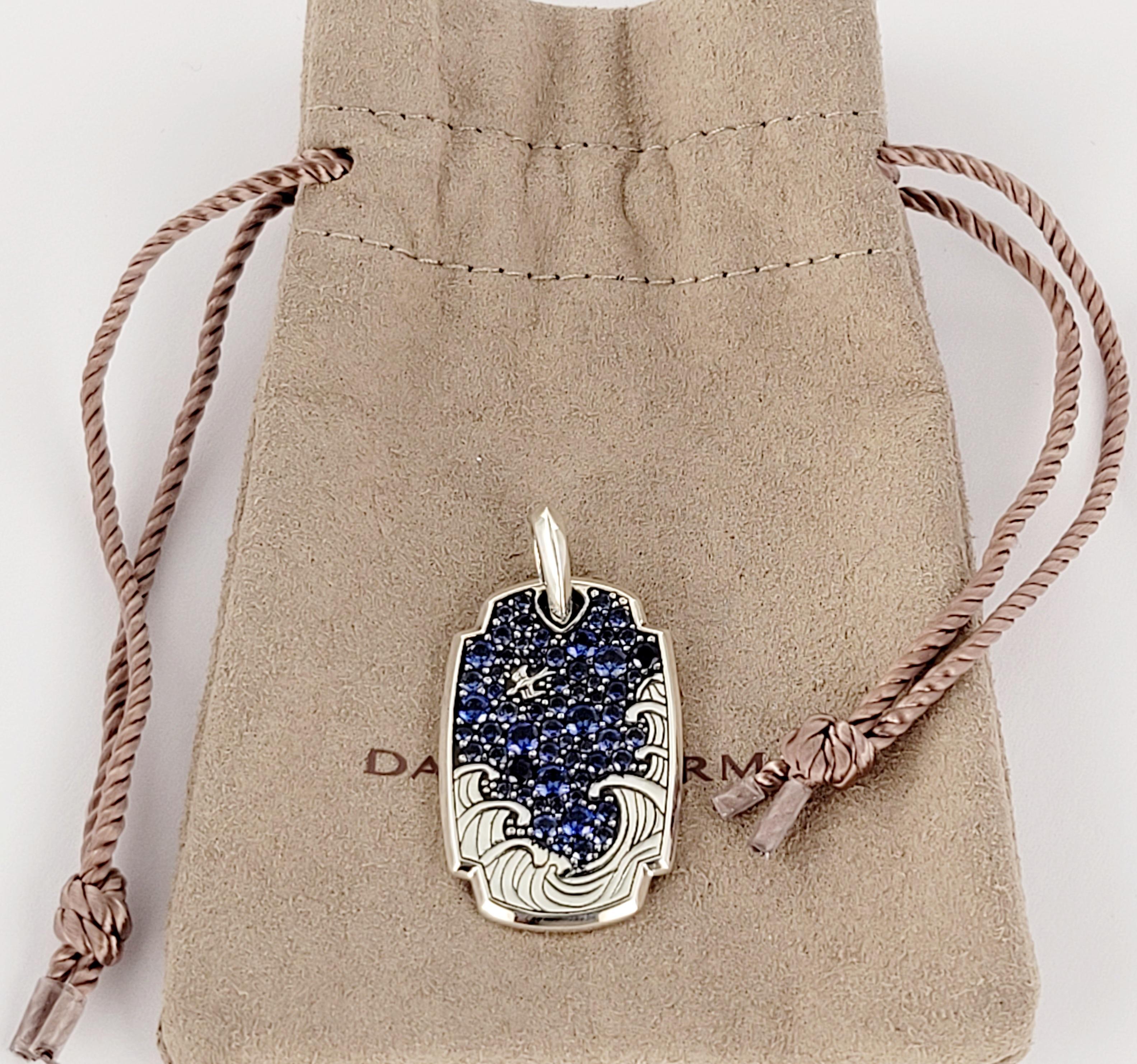 Round Cut DAVID YURMAN Waves Silver Sapphire Pendant For Sale