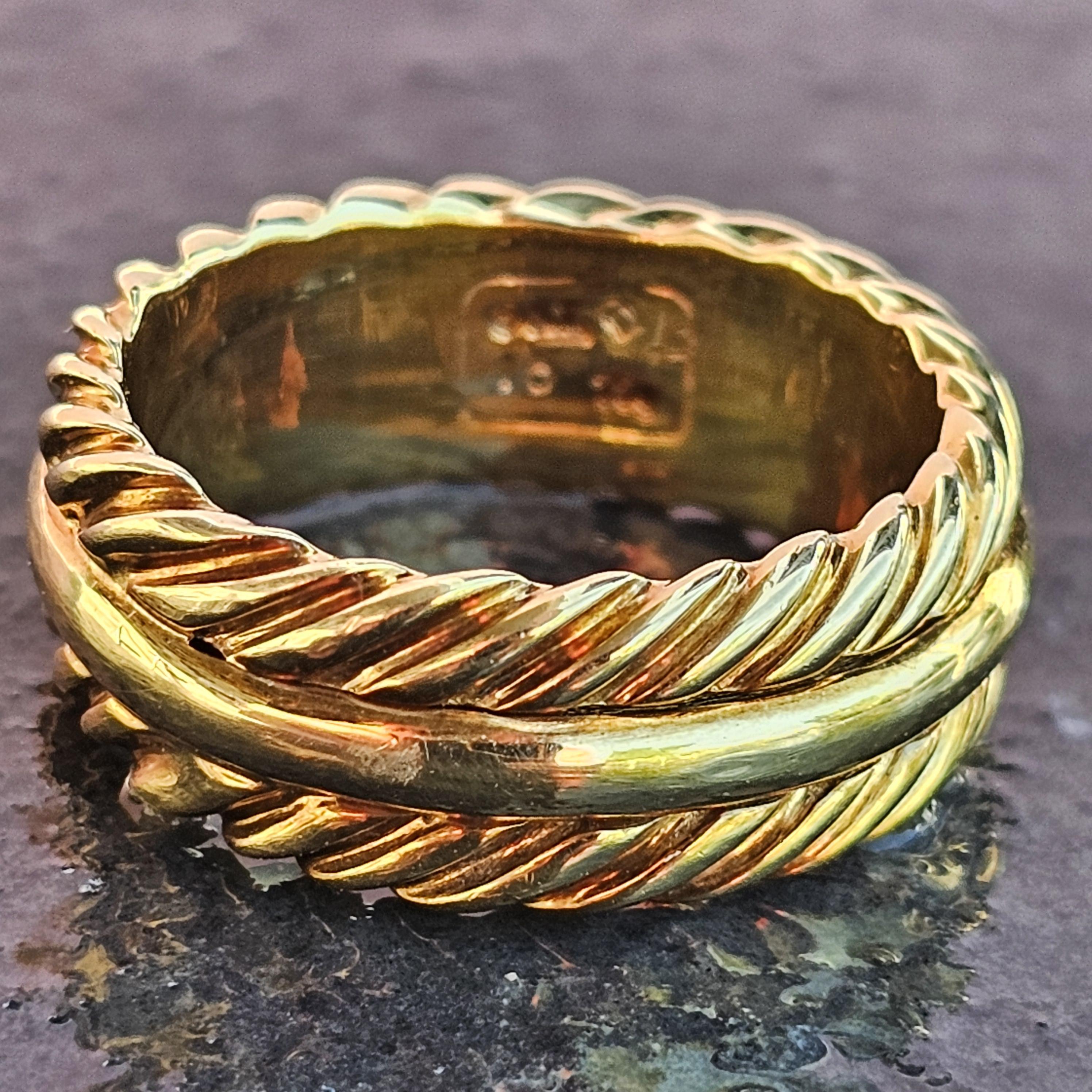 Uomo David Yurman Anello nuziale maschile a cavo con 3 file in oro giallo 18k 10 14,9g in vendita