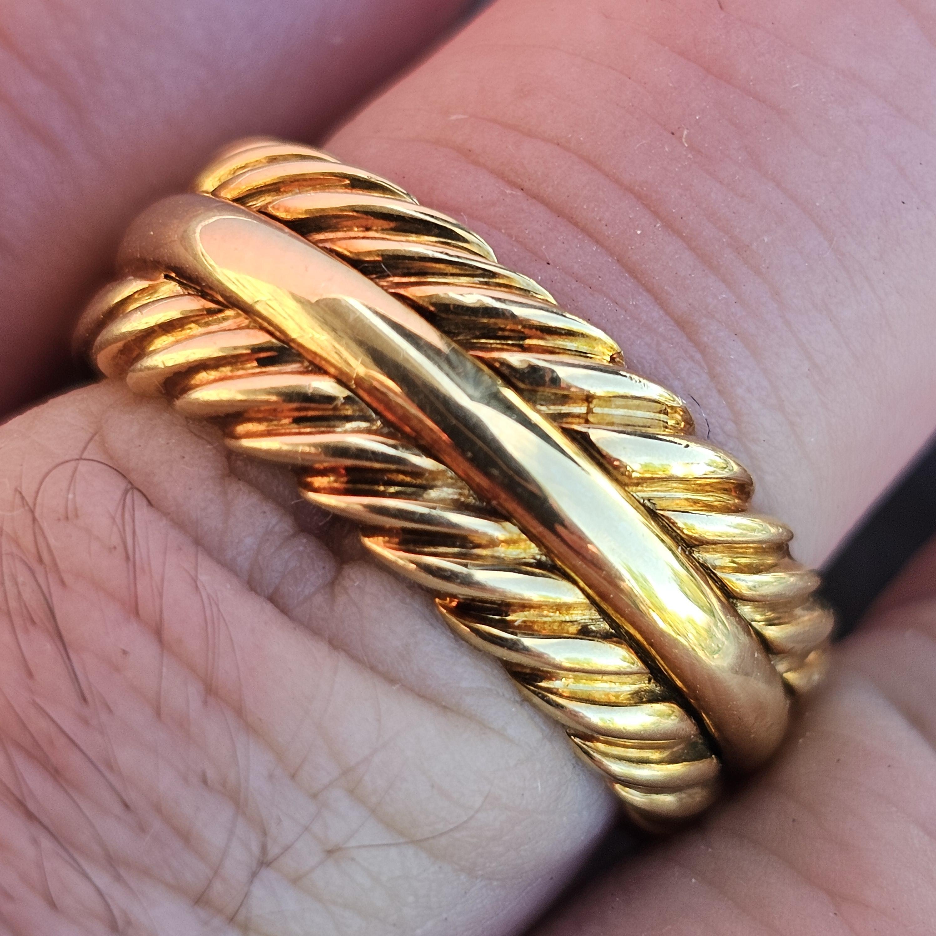 David Yurman Anello nuziale maschile a cavo con 3 file in oro giallo 18k 10 14,9g in vendita 1