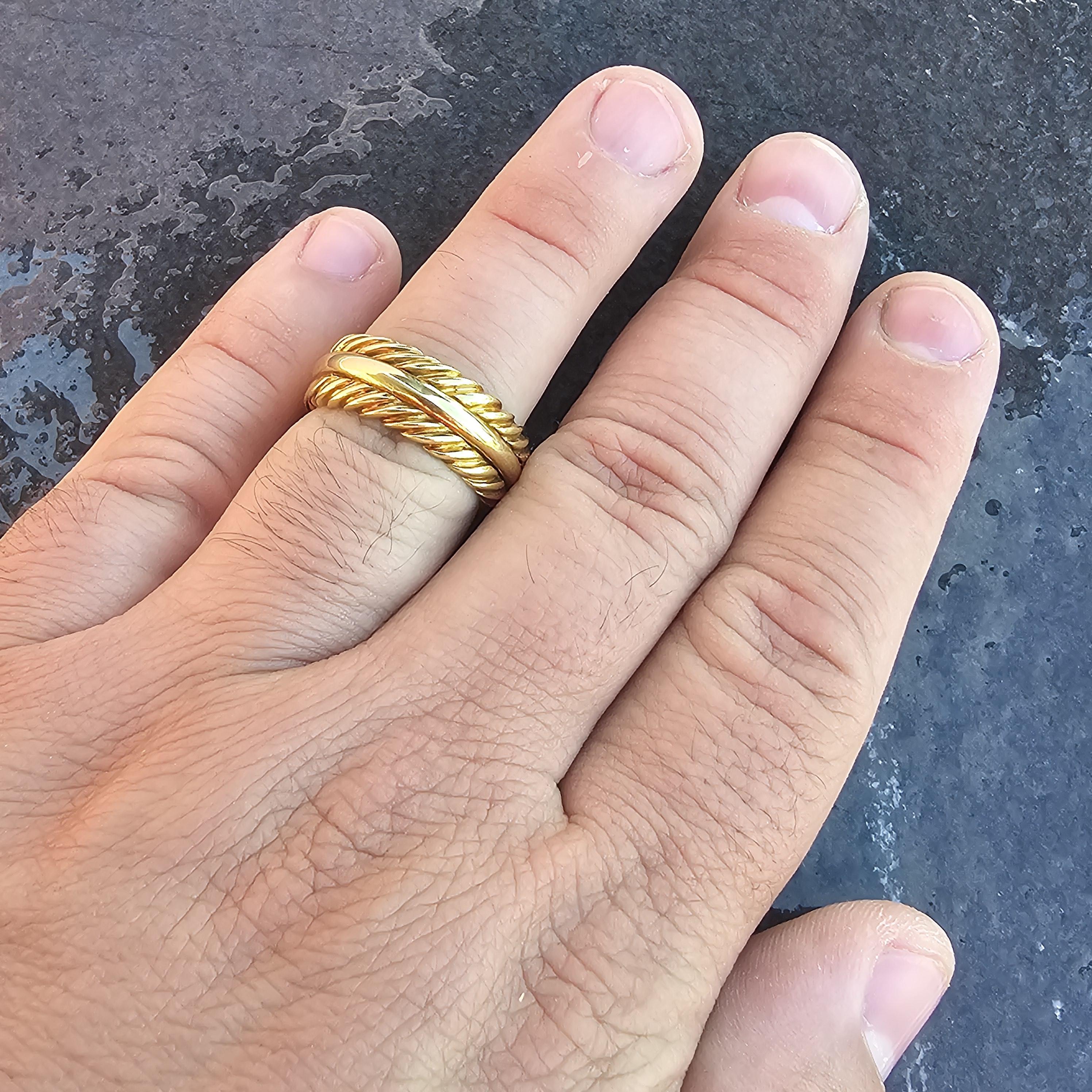 David Yurman Anello nuziale maschile a cavo con 3 file in oro giallo 18k 10 14,9g in vendita 2