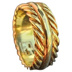 David Yurman Wedding Band Ring Mens Cable sides 3 Row 18k Yellow Gold 10 14.9g