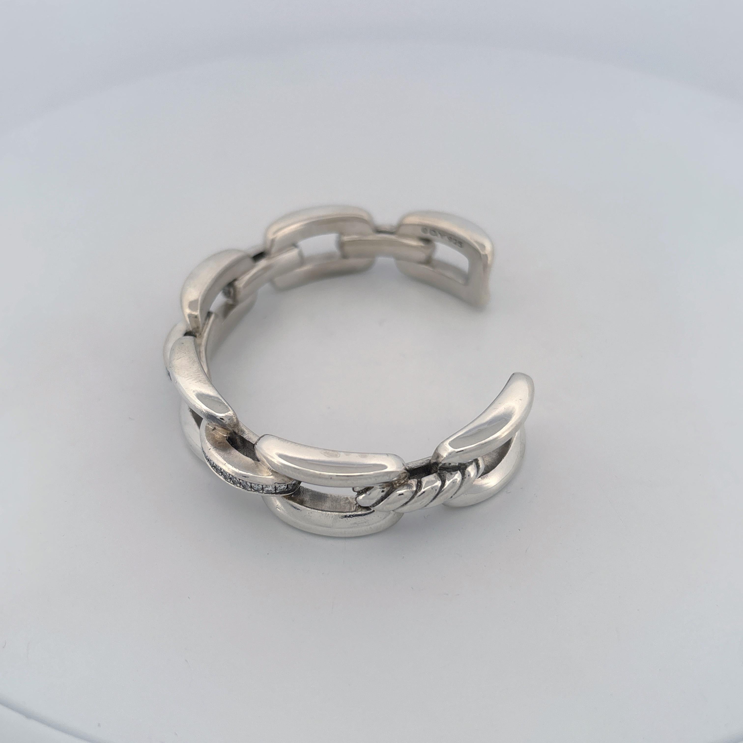 David Yurman Wellesley Bracelet en chaîne en argent sterling avec maillons en diamant en vente