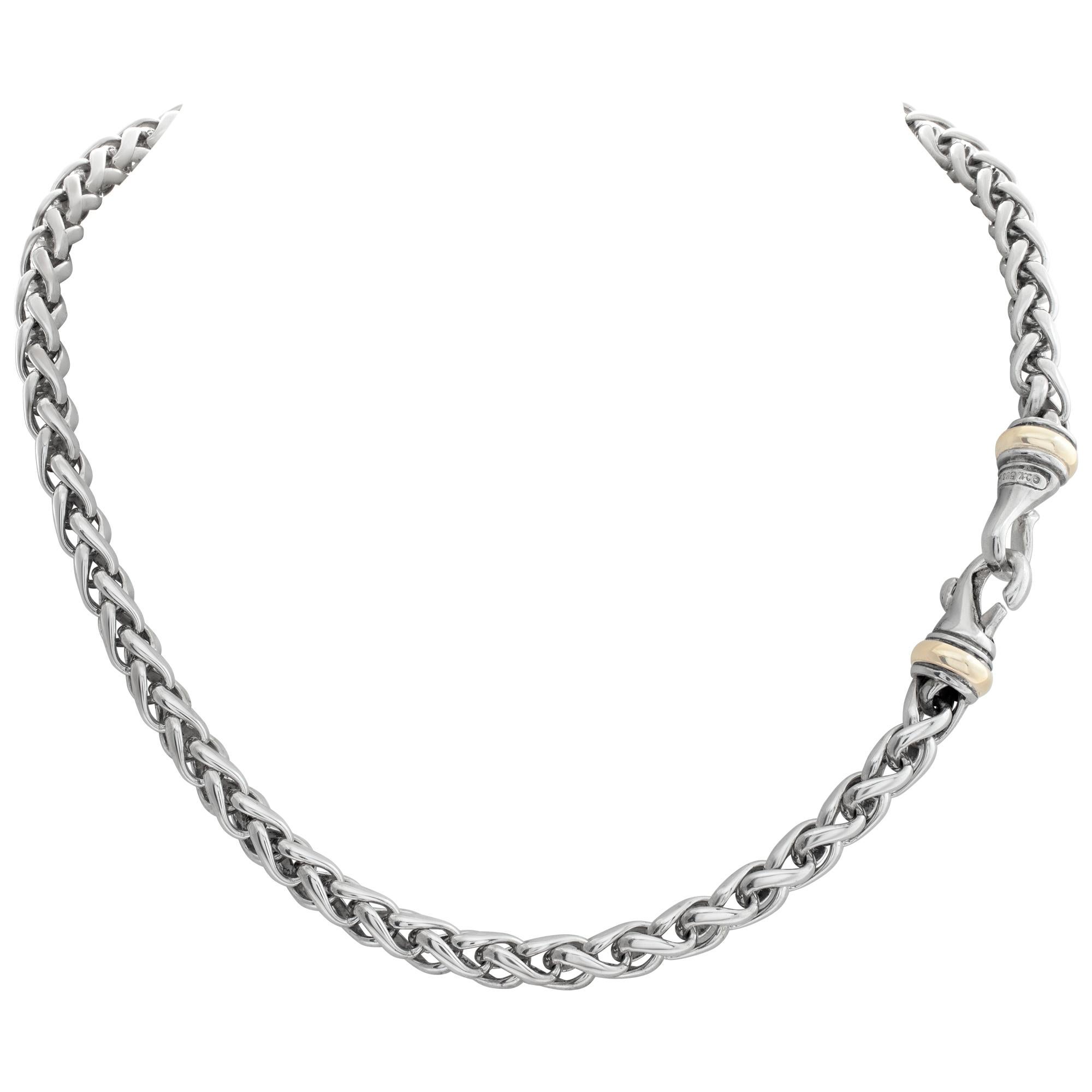 David Yurman wheat chain necklace in 14k gold and sterling silver. Width 6mm. Length 16 inches. With DY pouch.