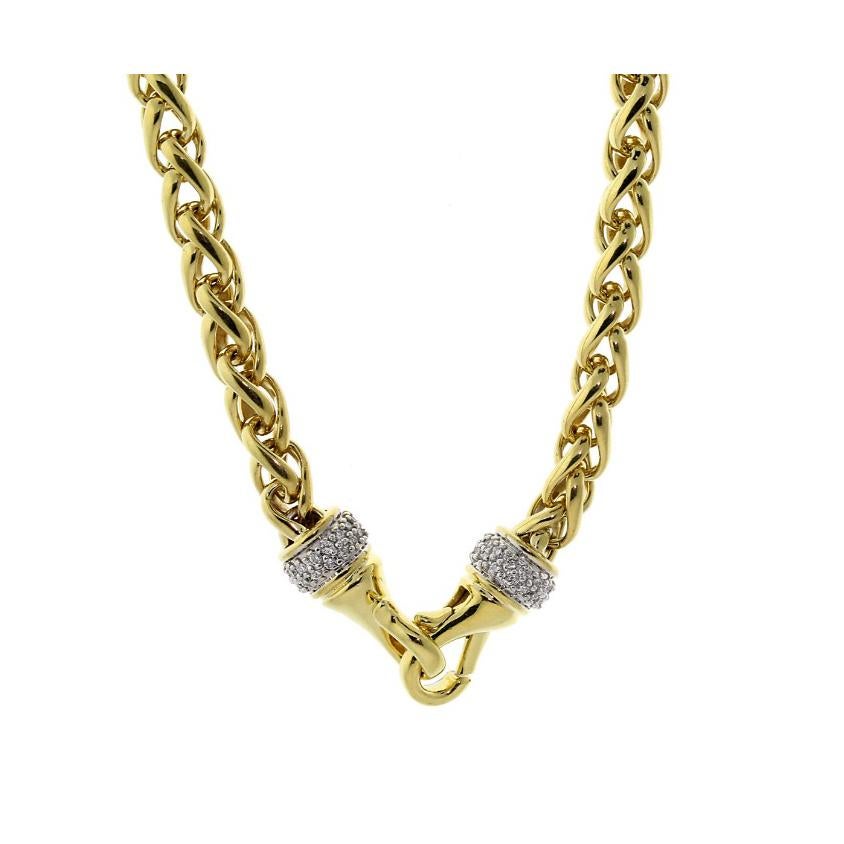 DAVID YURMAN WHEAT 18K YELLOW GOLD CHAIN WITH DIAMONDS.

-Mint condition
-18k Yellow Gold
-Chain length: 16”
-Chain width: 6.2mm
-Chain weight: 77gr
-VS clarity, F-G color Round Brilliant Cut Diamonds 
-Closure: Lobster Claw
*Comes with David Yurman