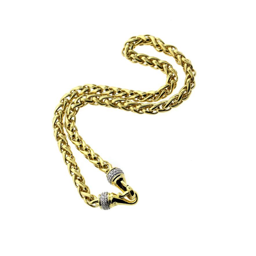 David Yurman Wheat 18 Karat Yellow Gold Chain with Diamonds In Excellent Condition In New York, NY
