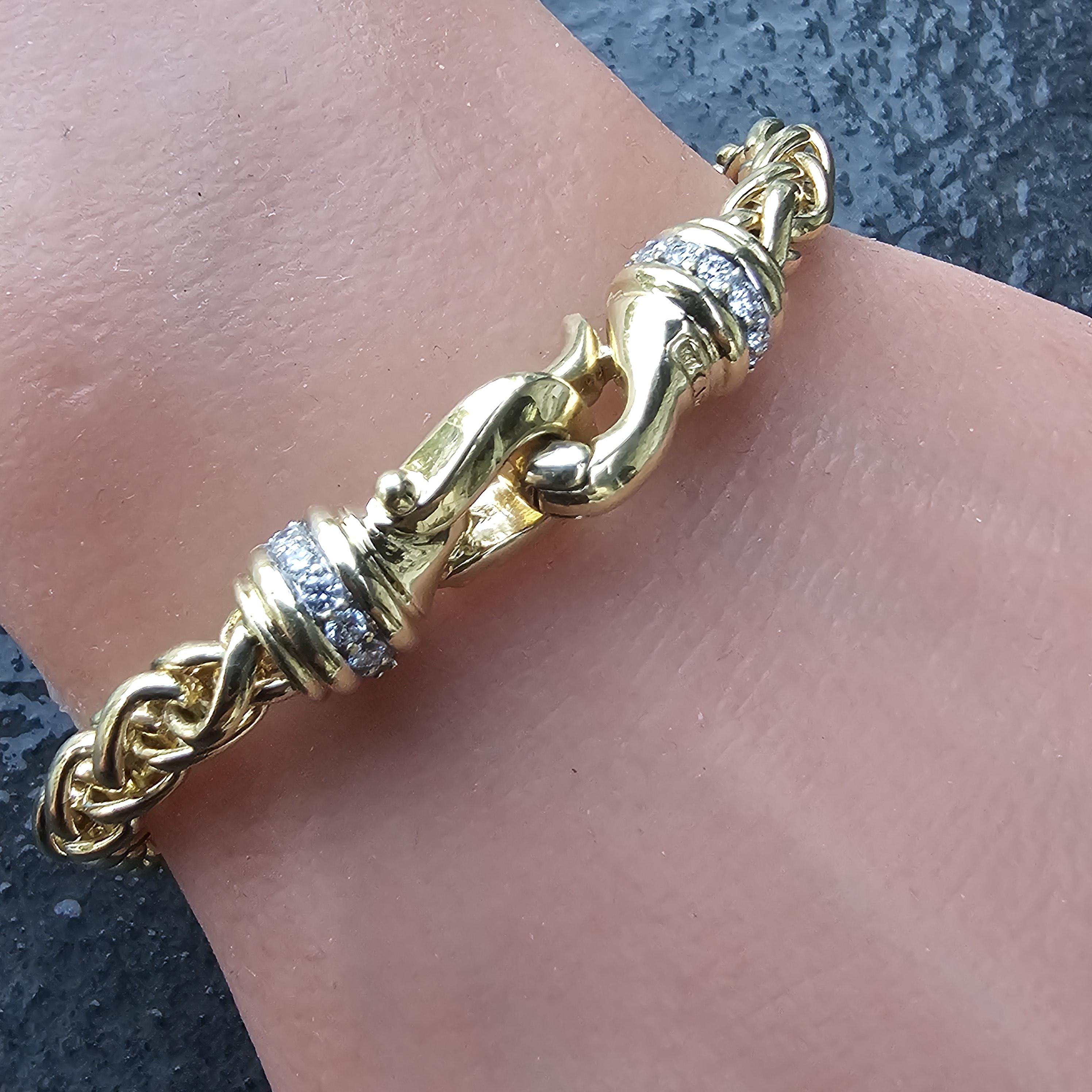 Taglio rotondo David Yurman Bracciale a catena con diamanti in oro giallo 18k Fibbia 38.1g 7.5
