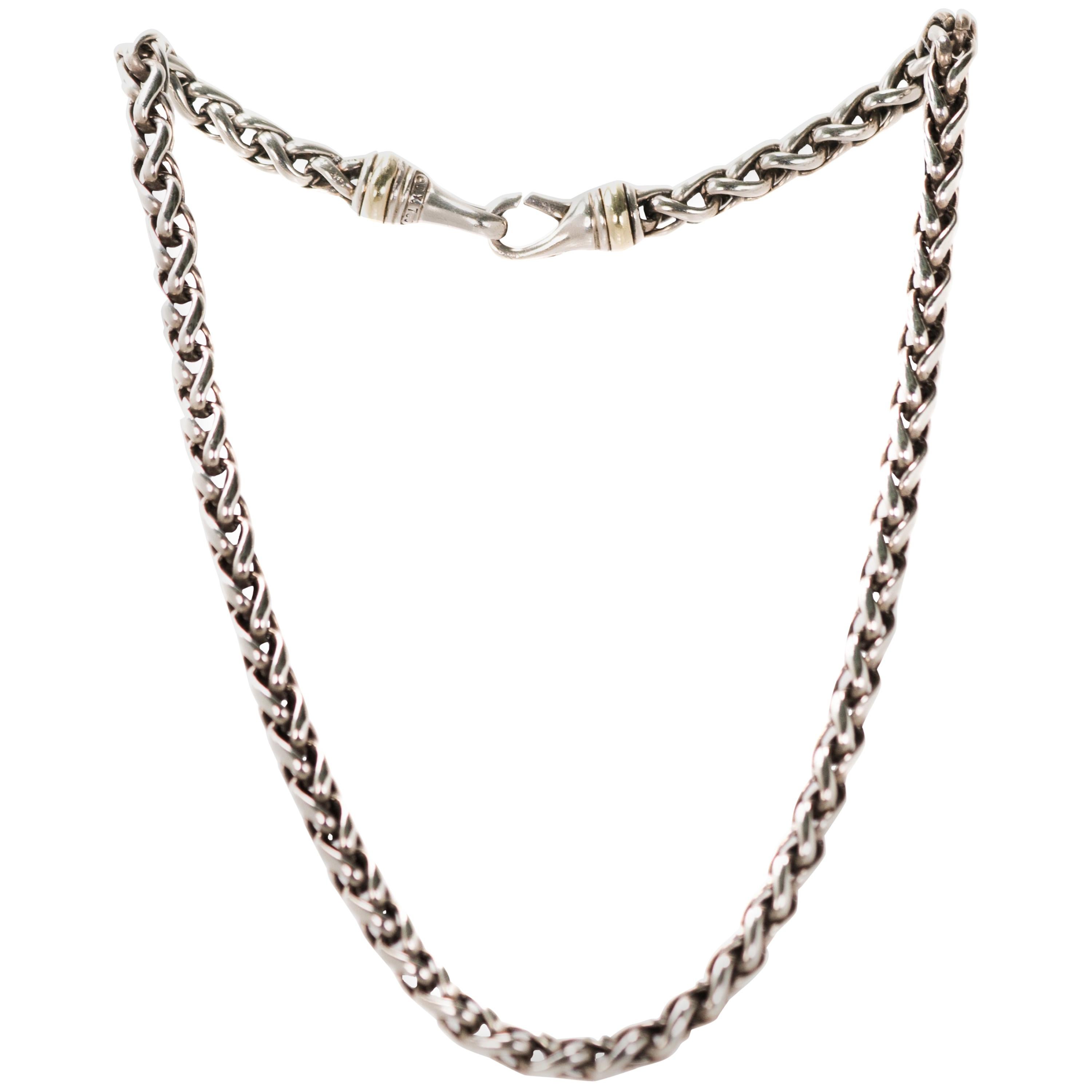 David Yurman Wheat Chain Choker Necklace in Sterling Silver and 14 Karat Gold
