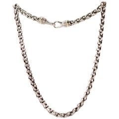 Retro David Yurman Wheat Chain Choker Necklace in Sterling Silver and 14 Karat Gold