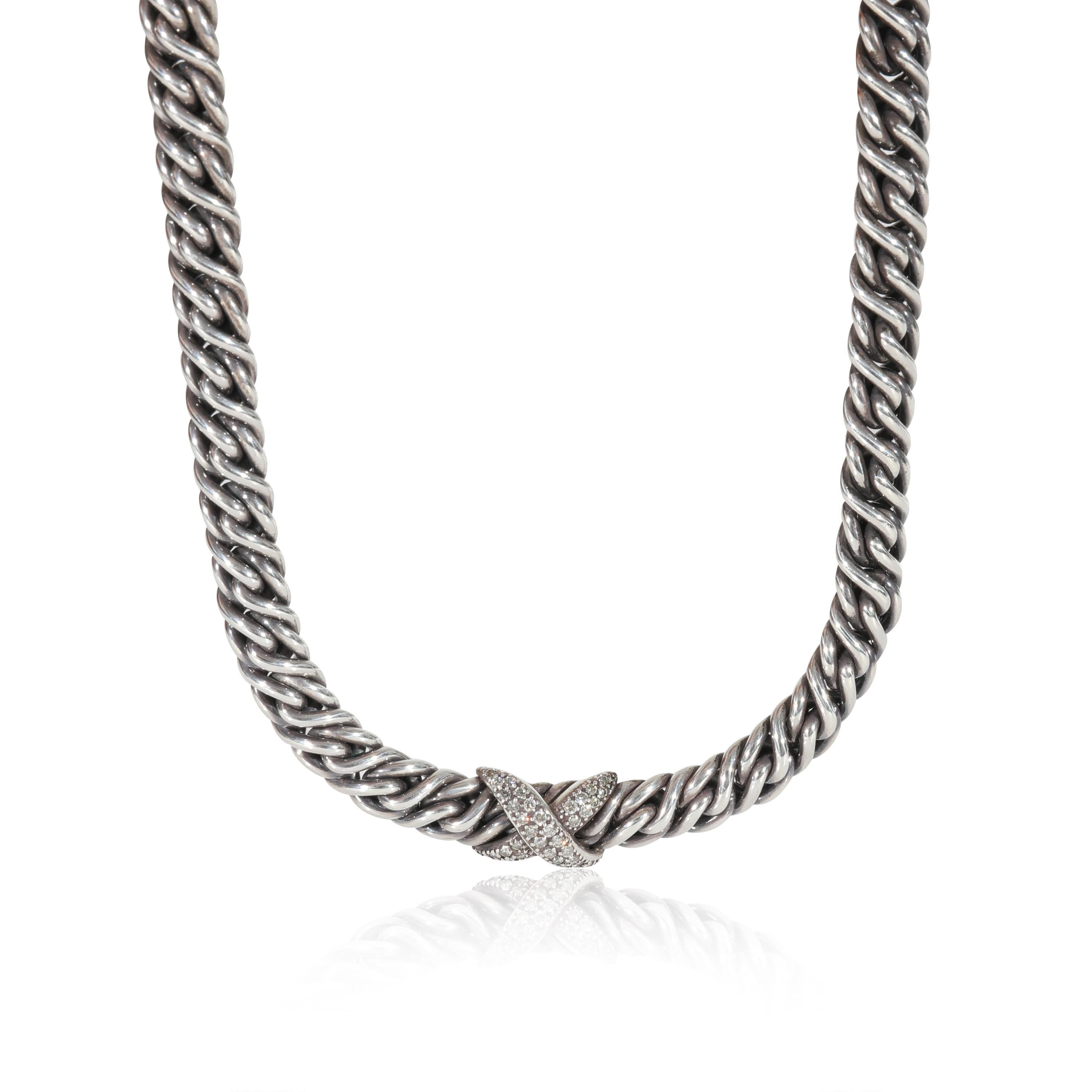 David Yurman Wheat Chain Diamond X Necklace in Sterling Silver 0.63