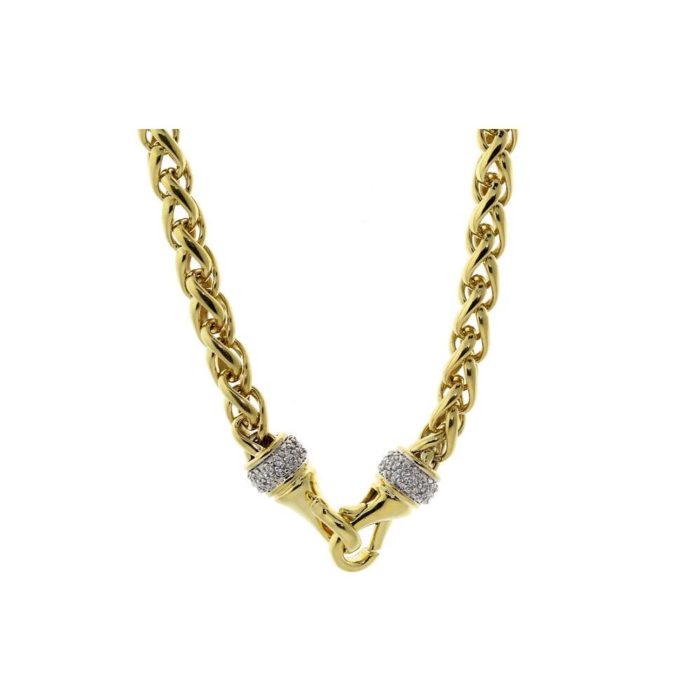 DAVID YURMAN WHEAT GOLD CHAIN WITH DIAMONDS.

-Mint condition
-18k Yellow Gold
-Chain length: 16”
-Chain width: 6.2mm
-Chain weight: 77gr
-VS clarity, F-G color Round Brilliant Cut Diamonds 
-Closure: Lobster Claw

*Comes with David Yurman box.