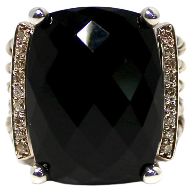 David Yurman Wheaton Black Onyx & Diamond Sterling Silver Ring For Sale