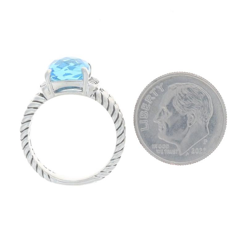David Yurman Wheaton Blue Topaz & Diamond Ring -Sterling 925 Rect Cushion .10ctw In Excellent Condition For Sale In Greensboro, NC
