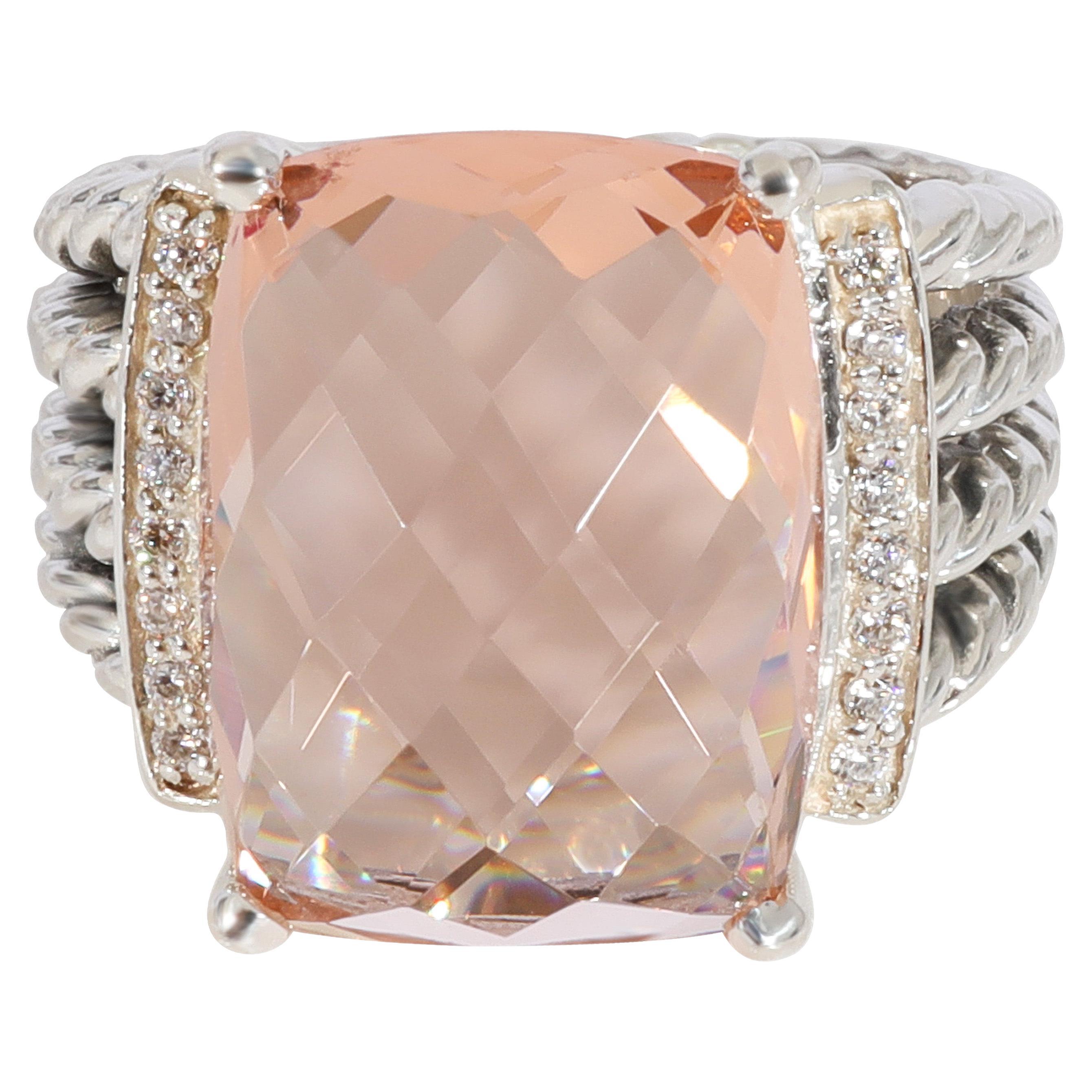 David Yurman Wheaton Morganite Diamond Ring in Sterling Silver 0.13 For Sale