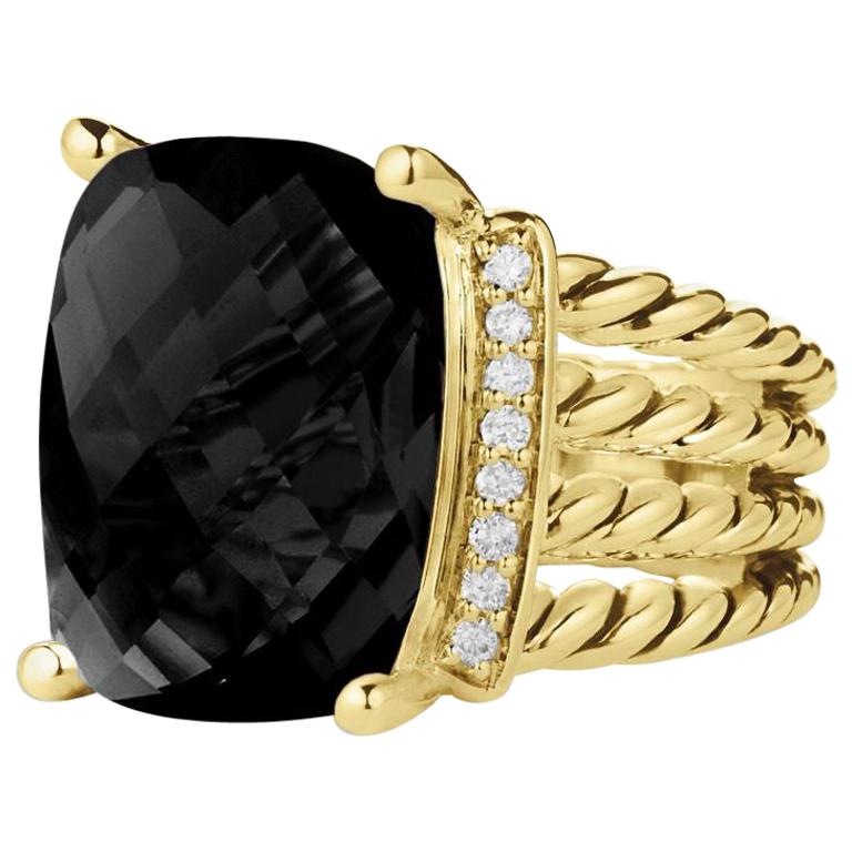 David Yurman Wheaton Ring with Black Onyx and Diamonds in 18 Karat Gold
