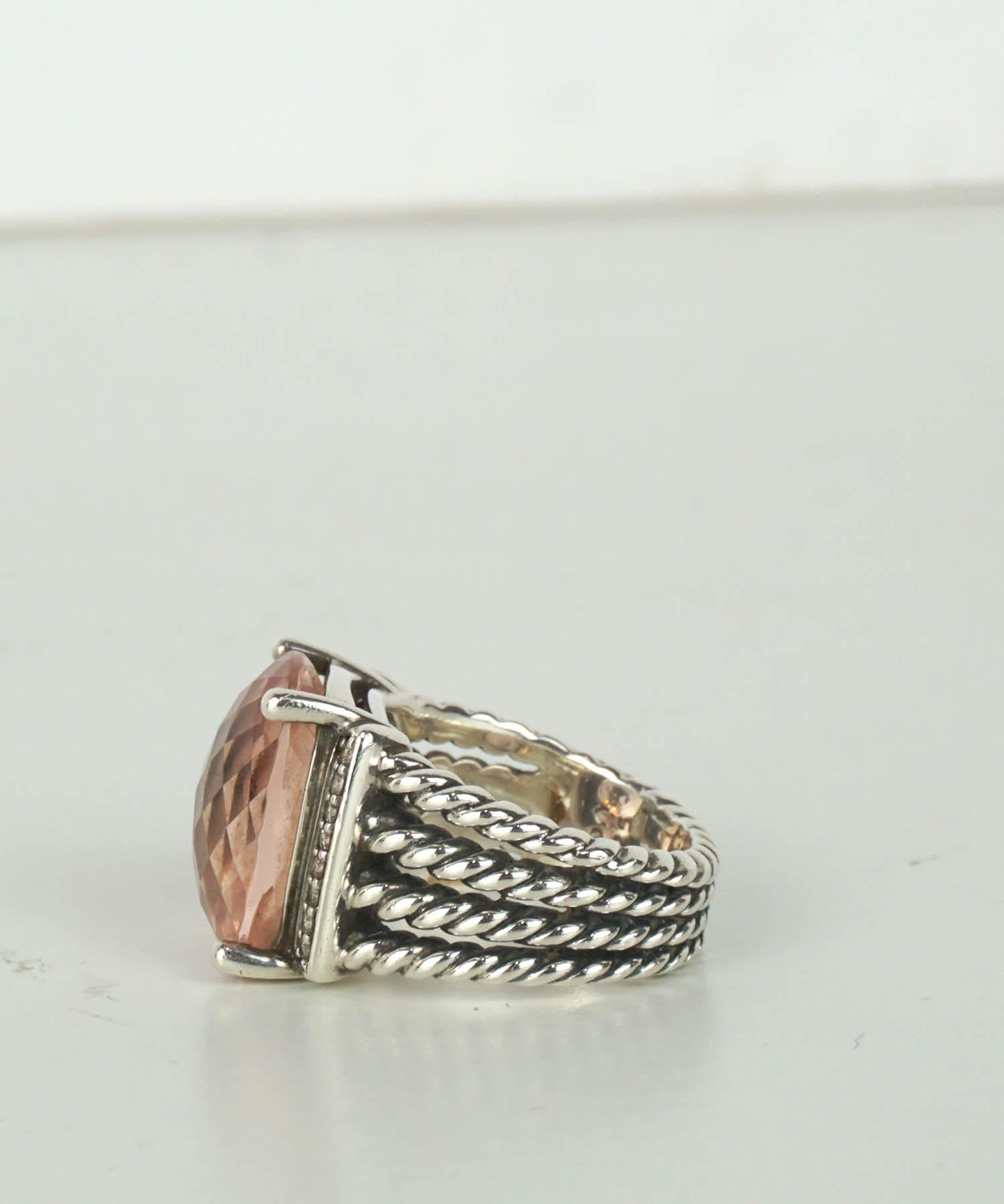 Artisan David Yurman Wheaton Ring with Morganite & Diamonds in Sterling Silver