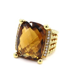 David Yurman Wheaton Ring Yellow 18 Karat Gold With Citrine & Diamonds
