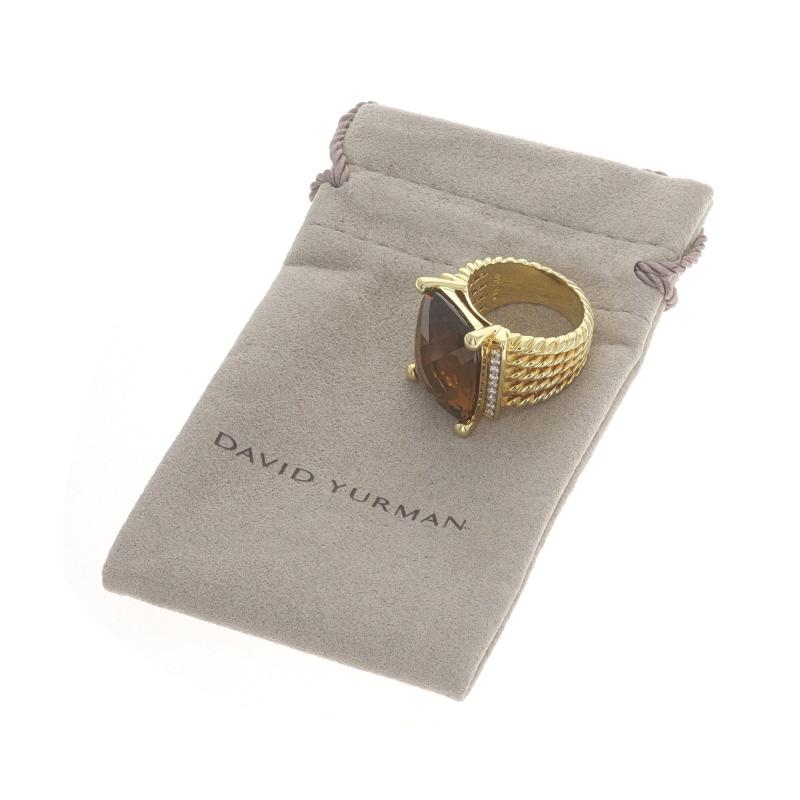 David Yurman Wheaton Smoky Quartz Diamond Ring - Yellow Gold 18k Cushion .18ctw For Sale 2