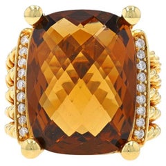 David Yurman Wheaton Smoky Quartz Diamond Ring - Yellow Gold 18k Cushion .18ctw