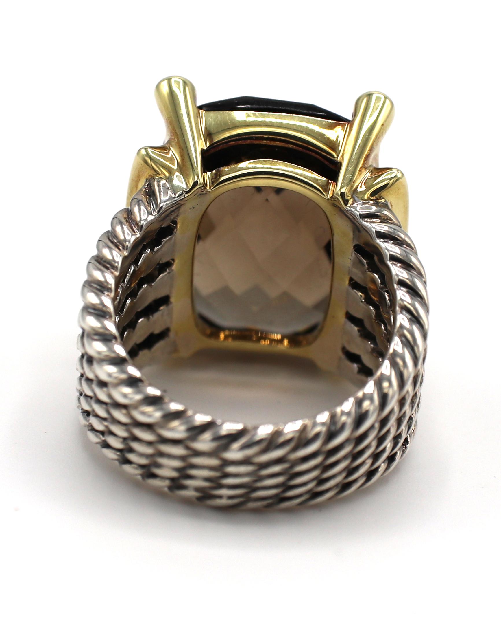 Women's David Yurman Wheaton Sterling Silver & Gold Smoky Quartz, Diamond Cocktail Ring