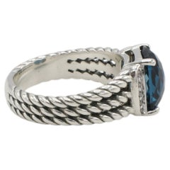 David Yurman Wheaton Sterling Silver London Blue Topaz & Diamond Ring