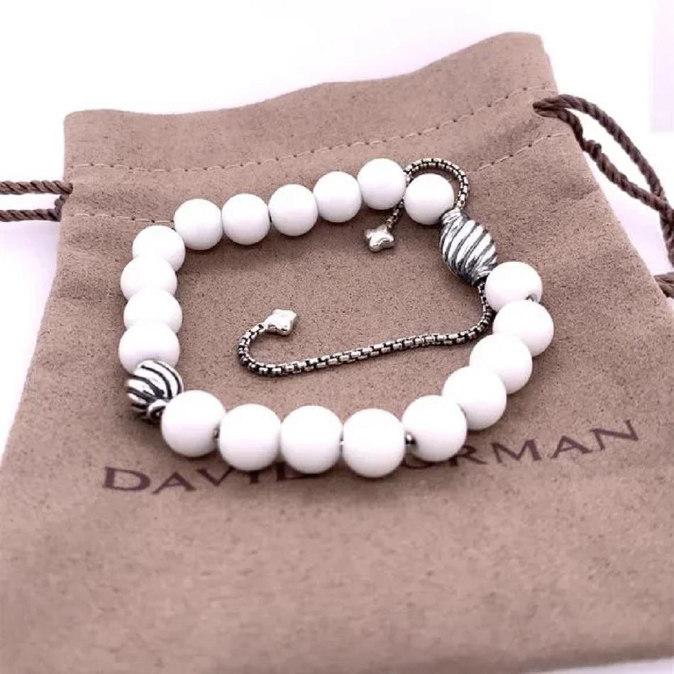 David Yurman White Agate Sterling Silver Spiritual Wave Bead Bracelet In New Condition For Sale In New York, NY