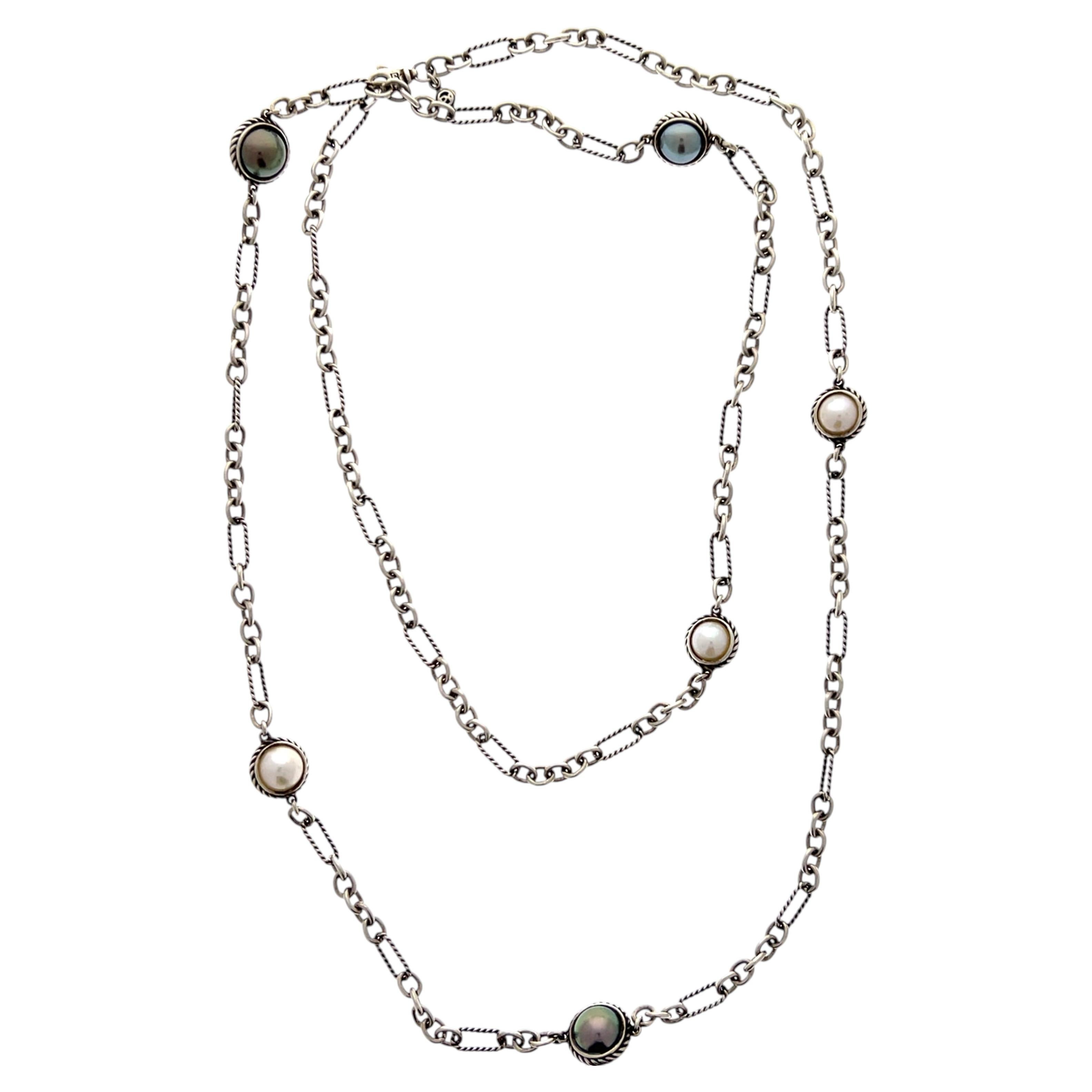 David Yurman Collana a catena in argento sterling con perle bianche e grigie in vendita