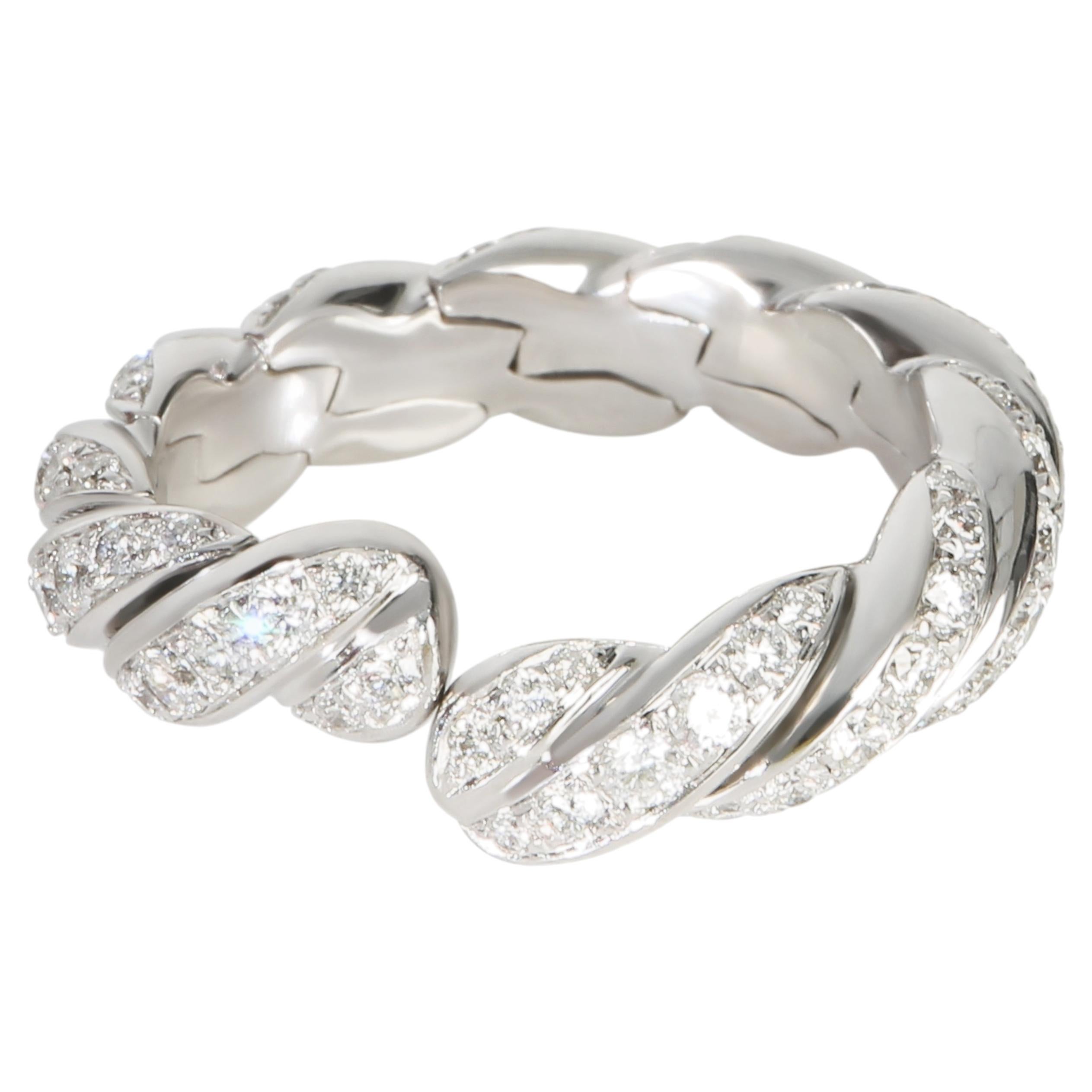 David Yurman White Gold Diamond Sculpted Cable Flex Ring For Sale