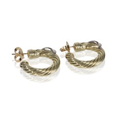 David Yurman White Gold & Yellow Gold  Cable X Hoop Earrings