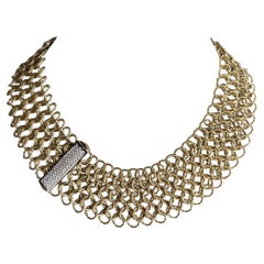 David Yurman Wide Cable Mesh Collar Necklace Diamond & 18k Yellow Gold 160.0g