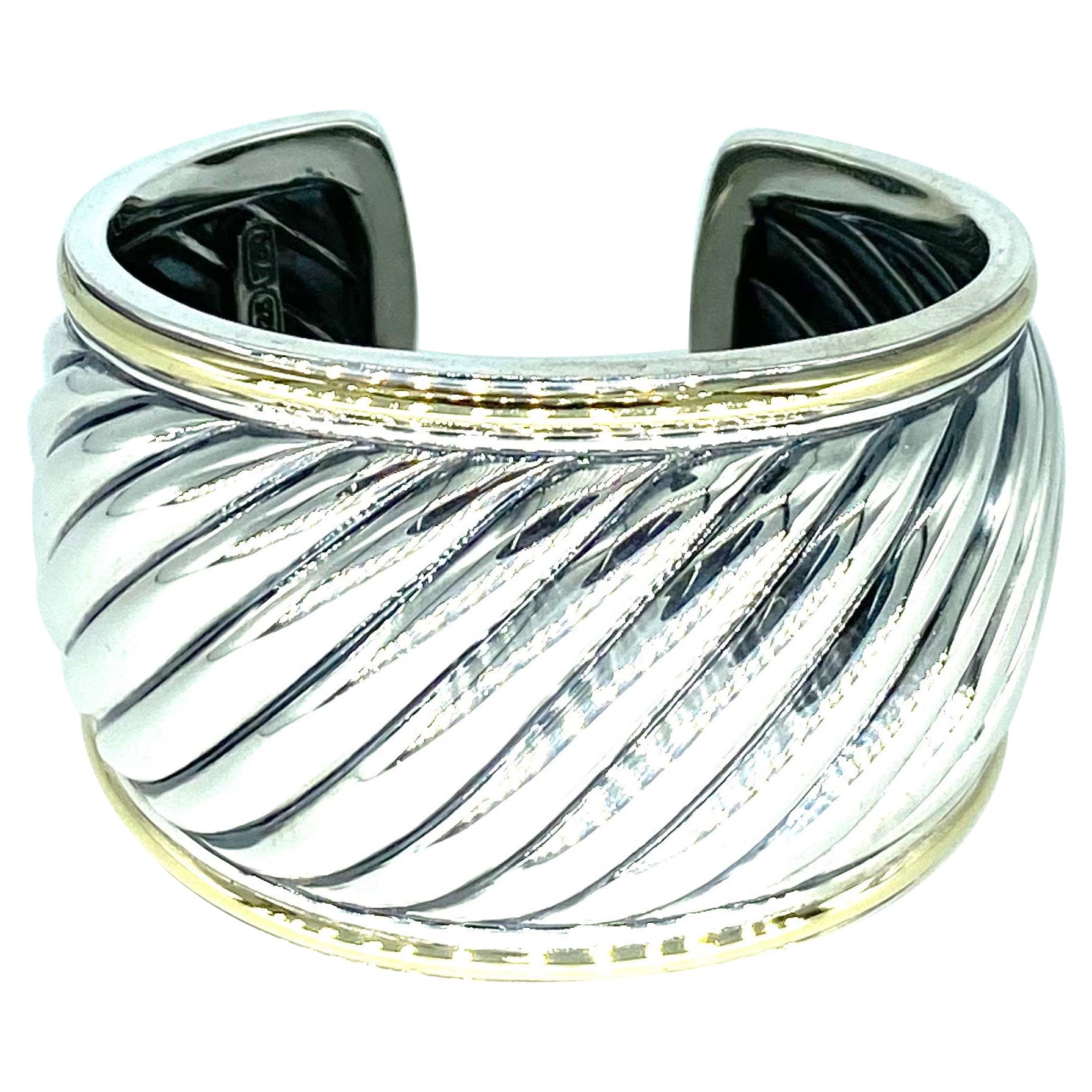 David Yurman Wide Two-Tone Sterling Silver & 18k Gold Cuff Cable Bangle