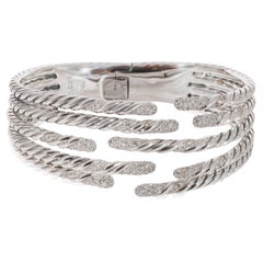David Yurman Willow Diamond Open Hinged Cuff Sterling Silver 1.35 CTW