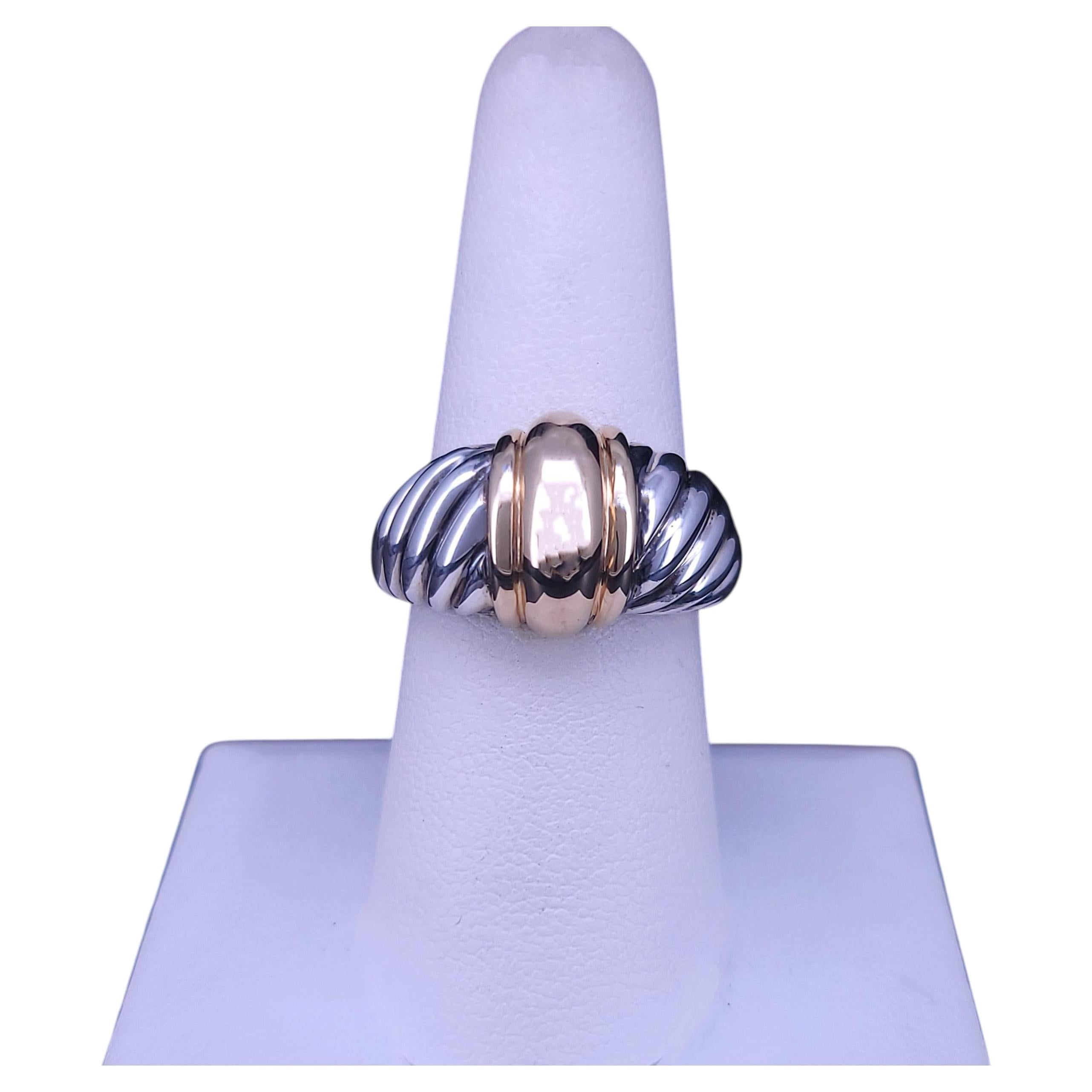 David Yurman Women's 18k Yellow Gold Sterling Silver Ring, size 7.5 For Sale